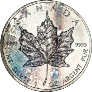 1 OZ CANADIAN SILVER MAPLE LEAF COIN/SECONDARY CONDITION